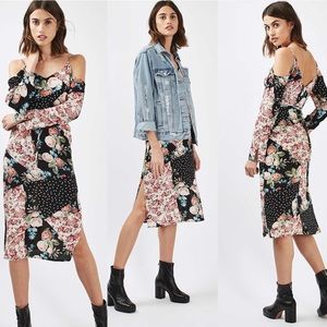 TOPSHOP Cold Shoulder Patchwork Dress